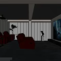 Modern Home Theater Interior With Starry Ceiling Black Leather Sofas And Large Projection Screen 3d model