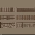 Different Wooden Railings Showcasing Slatted Lattice and Panel Design Variations 3d model
