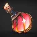 Fantasy Magic Potion Bottle With Red Glowing Spherical Body And Golden Decorative Frame