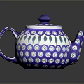 Decorative Ceramic Teapot Featuring Purple White Base And Blue Green Circular Patterns 3d model