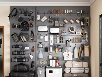 Wall Mounted Pegboard Organizer with Hanging Tools Bags and Accessories for Home Storage 3d model