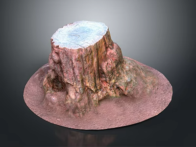 Natural Wooden Stone Tree Stump Decorative Ornament With Textured Surface And Round Base 3d model