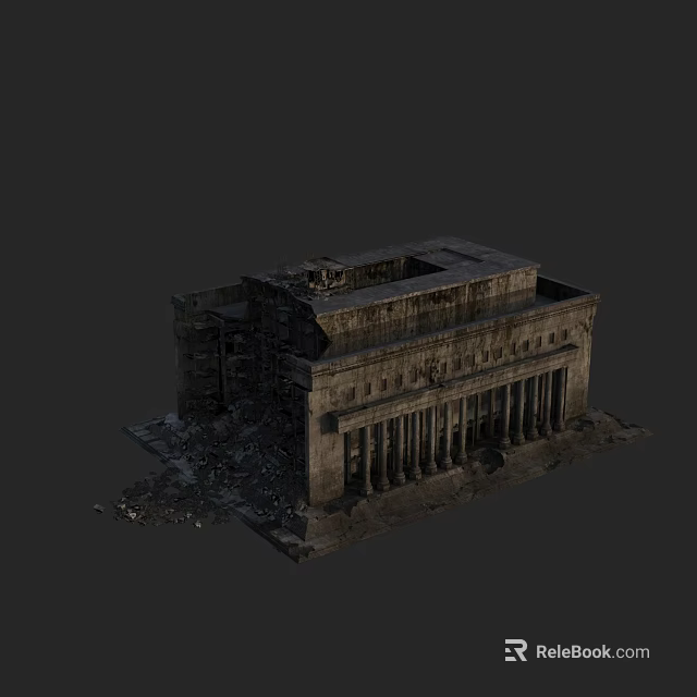 Ruined European style Architecture With Collapsed Structure Stone Columns And Debris 3d model 