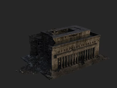 Ruined European style Architecture With Collapsed Structure Stone Columns And Debris 3d model