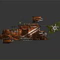 Orange Rusty Modified Car with Large Turbine Engine Front Plow and Red Reflective Details