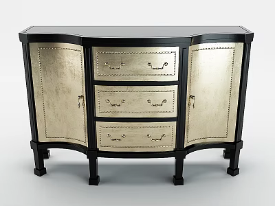 Elegant Modern Console Cabinet With Gold Panels Black Frame And Drawers 3d model
