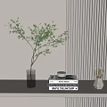 Modern Minimalist Decorative Ornament Set with Glass Vase Green Branches Stacked Books and White Vase for Tabletop