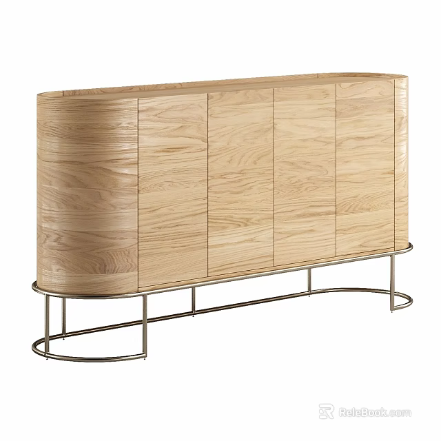 Modern Oak Storage Cabinet With Wood Grain And Metal Legs Design 3d model 