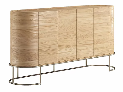 Modern Oak Storage Cabinet With Wood Grain And Metal Legs Design 3d model