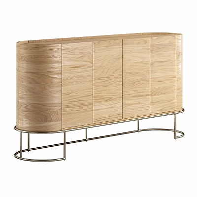 Modern Oak Storage Cabinet With Wood Grain And Metal Legs Design 3d model