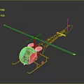 Orange Body Helicopter 3D Model With Yellow Frame And Gray Rotors
