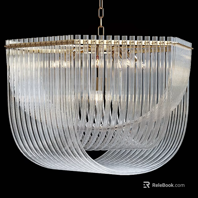 Elegant Crystal Chandelier With Transparent Strands And Golden Spiral Frame Design Illuminating Light 3d model 