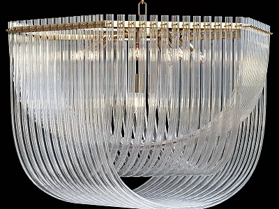 Elegant Crystal Chandelier With Transparent Strands And Golden Spiral Frame Design Illuminating Light 3d model