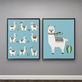 Two Framed Llama Decorative Wall Art With Cactus And Blue Background