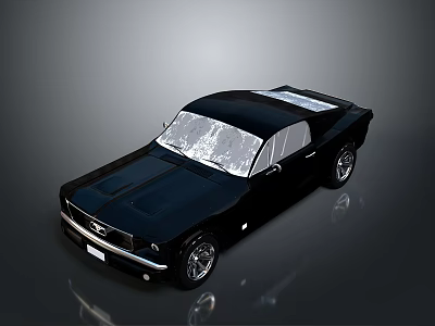 Classic Black Muscle Car With Transparent Roof And Smooth Shiny Reflective Body 3d model