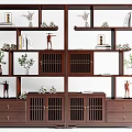Traditional Chinese Wooden Etagere with Multiple Compartments Drawers Decorative Books Plants and Statues