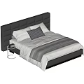 Double Bed With Black Headboard White Sheets Gray Blanket And Bedside Table 3d model