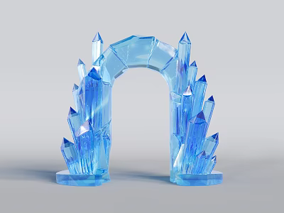 Stunning Blue Crystal-like Event Entrance Arch With Shiny Transparent Decorative Spikes 3d model