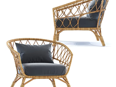 Elegant Rattan Single Sofa With Dark Cushion And Modern Woven Design 3d model