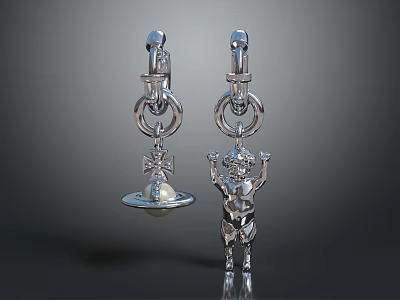 Silver Ornaments With Interlocking Rings Cross Bell And Cherub Figure Design 3d model