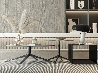 Modern Elegant Coffee Table with Glass Top Metal Frame and Dried Pampas Grass in Minimalist Interior 3d model