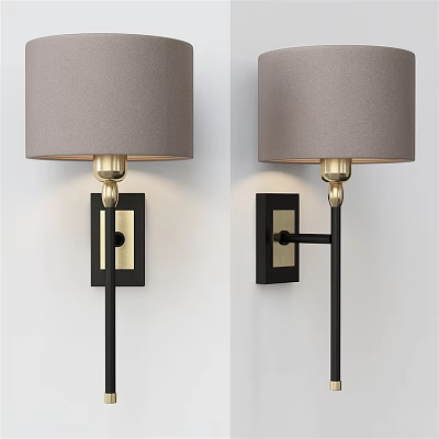Modern Interior Wall Lamp With Fabric Shade And Black Gold Metal Frame Design 3d model