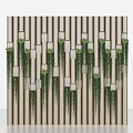 Modern Landscape Wall Design With Vertical Wooden Slats And Hanging Green Plants
