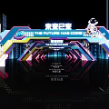 Future Tech Event Entrance With Neon Lights Rocket Elements And Geometric Design 3d model