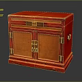 Traditional Red Entryway Side Cabinet With Wooden Doors And Metal Hardware