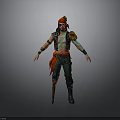 Man Dressed As Pirate With Red Headband Green Tattoos Black Vest And Green Pants