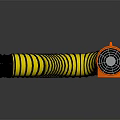 Orange Portable Ventilation Blower With Yellow Black Striped Flexible Hose For Industrial Air Circulation
