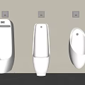 White Wall Mounted Urinals With Sensor Fixtures In Modern Public Restroom