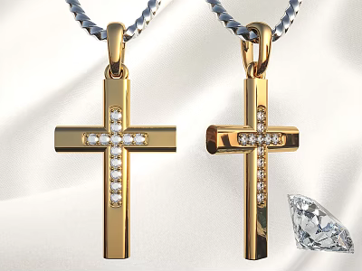 Gold Cross Pendants With Diamond Encrusted Design And Sparkling Diamond Accent 3d model