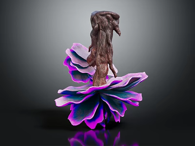 Artistic Plant With Purple Pink Petals And Trunk Like Center Structure With Gradient Colors 3d model