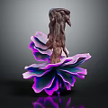 Artistic Plant With Purple Pink Petals And Trunk Like Center Structure With Gradient Colors
