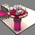 Functional Beauty Makeup Table with Round and Rectangular Design Cosmetics Mirrors Vases and Pink Stools 3d model