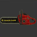 Red Chain Saw With Black Metallic Cutting Chain And Comfortable Handle Grip