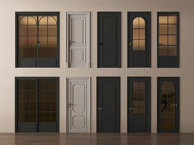 Various Hinged Doors with Different Colors Glass Panels and Arched Window Styles 3d model