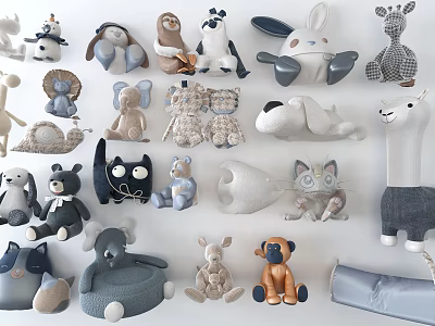 Various Cute Animal Shaped Plush Stuffed Toys With Different Soft Designs 3d model