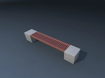 Sturdy Outdoor Bench With Red Slatted Seat And Gray Stone Base 3d model