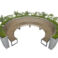 Curved Wooden Landscape Seating With Green Plants And Concrete Planters Outdoor Design