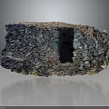 Abstract Rock Sculpture With Hollow Center And Layered Stone Blocks On Reflective Surface