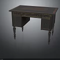 Vintage Wooden Desk With Drawers And Carved Legs Classic Design Sturdy Structure