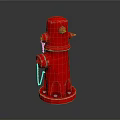 Red Fire Hydrant With Chain Connections And Metallic Base Structure