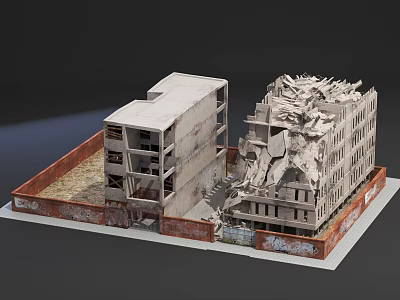 Building Components In Collapsed Structure With Broken Walls And Debris 3d model