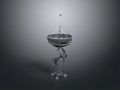 Sci Fi Mechanical Game and Movie Character with Circular Top Antenna and Robotic Legs Design 3d model