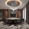 Luxurious Private Dining Room With Round Table Chandelier Dark Walls And Marble Flooring