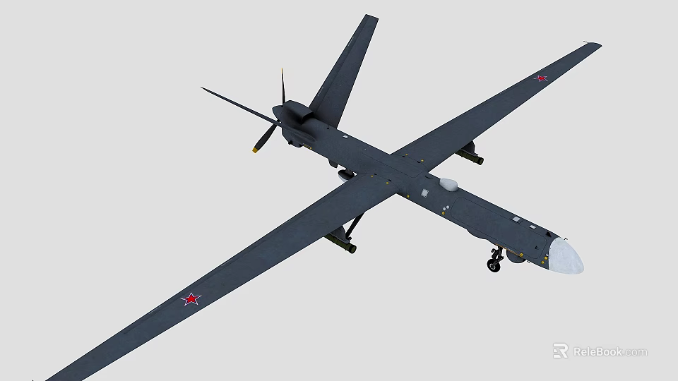 Military Combat Drone Dark Airframe Propeller Engine Long Wingspan Landing Gear Red Star Markings 3d model 