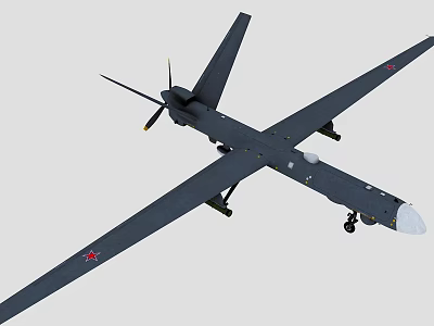 Military Combat Drone Dark Airframe Propeller Engine Long Wingspan Landing Gear Red Star Markings 3d model