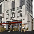 Modern Commercial Street With Coffee Shop Club Storefronts Outdoor Seating And Pedestrians